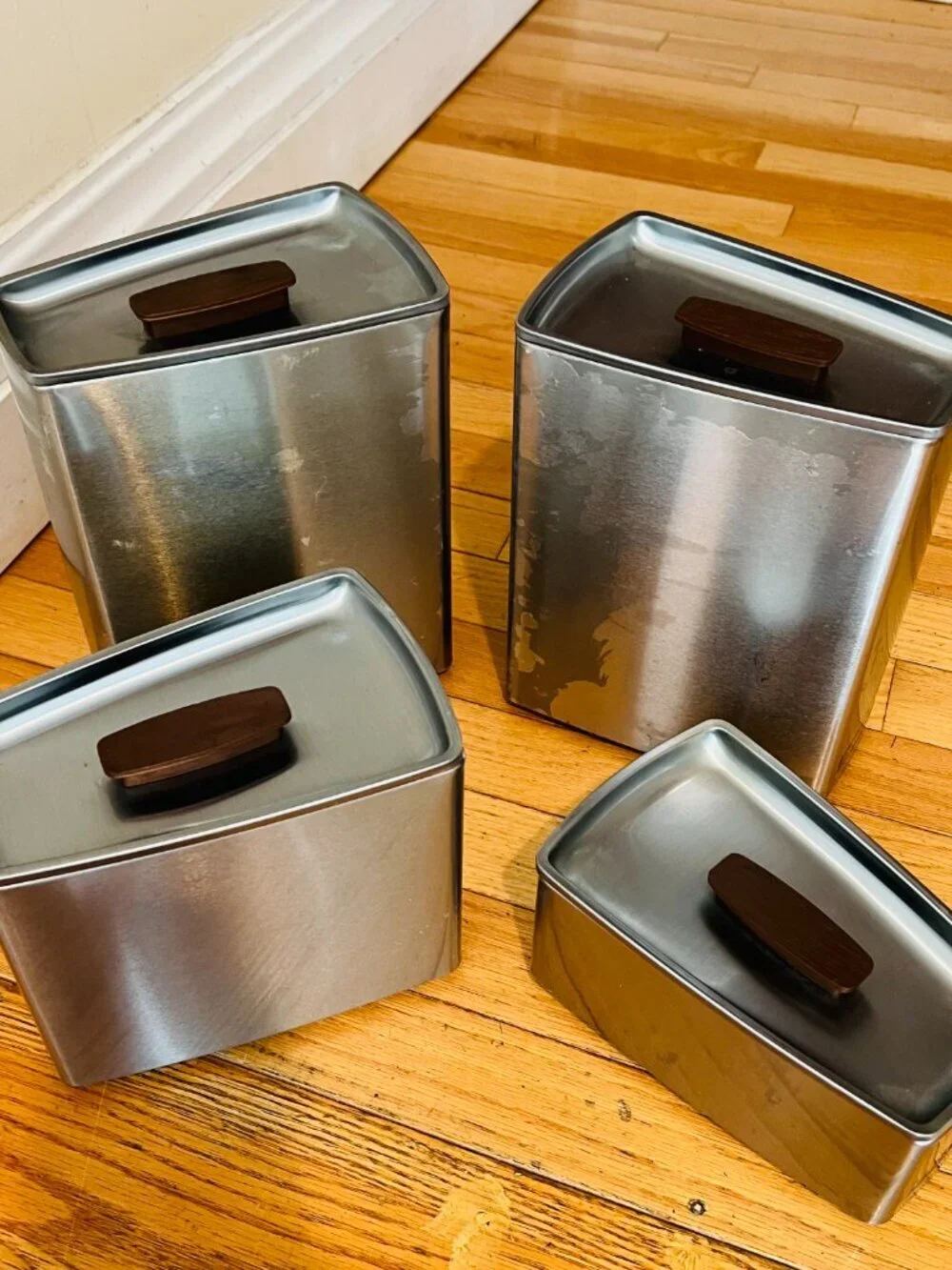 Vintage MCM Lincoln BeautyWare Four-Piece Kitchen Canister Set